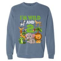 Im Wild And 2 Zoo Theme Birthday Safari Jungle Garment-Dyed Sweatshirt
