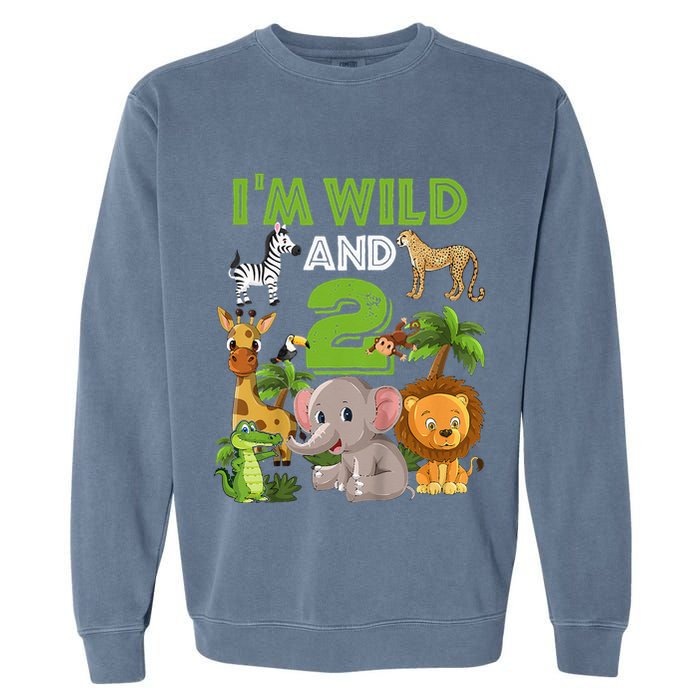 Im Wild And 2 Zoo Theme Birthday Safari Jungle Garment-Dyed Sweatshirt