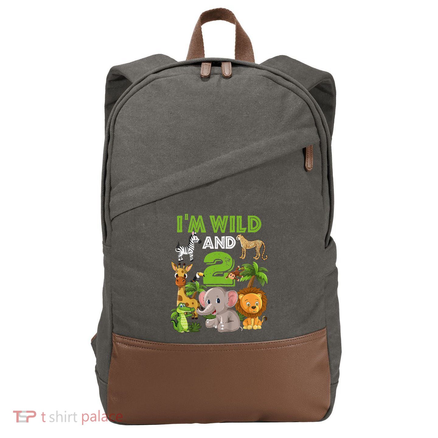 Im Wild And 2 Zoo Theme Birthday Safari Jungle Cotton Canvas Backpack