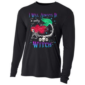 I Will Always Be A Salty Witch Halloween Mermaid Skeleton Cooling Performance Long Sleeve Crew