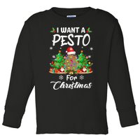 I Want A Pesto For Christmas Pesto The Penguin Funny Toddler Long Sleeve Shirt