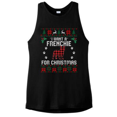 I Want A Frenchie For Christmas Dog Ugly Christmas Sweater Gift Ladies PosiCharge Tri-Blend Wicking Tank