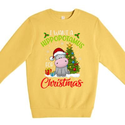 I Want A Hippopotamus For Christmas Xmas Hippo Meaningful Gift Premium Crewneck Sweatshirt