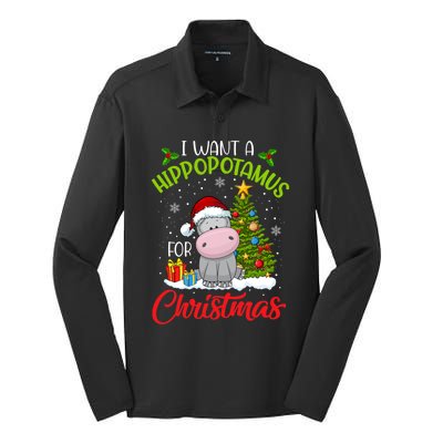 I Want A Hippopotamus For Christmas Xmas Hippo Meaningful Gift Silk Touch Performance Long Sleeve Polo