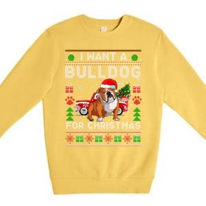 I Want A Bulldog For Christmas Ugly Sweater Dog Xmas Outfit Gift Premium Crewneck Sweatshirt