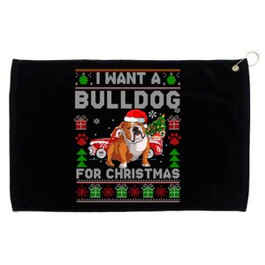 I Want A Bulldog For Christmas Ugly Sweater Dog Xmas Outfit Gift Grommeted Golf Towel