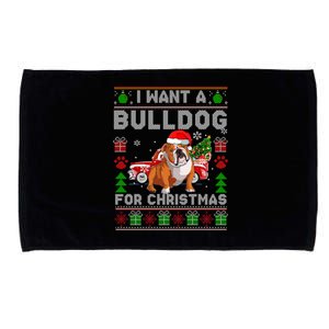 I Want A Bulldog For Christmas Ugly Sweater Dog Xmas Outfit Gift Microfiber Hand Towel