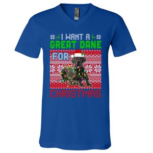 I Want A Great Dane For Christmas Santa Dog Lover Owner Gift V-Neck T-Shirt