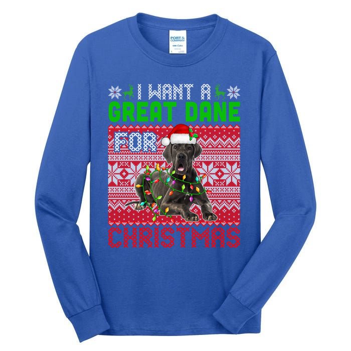 I Want A Great Dane For Christmas Santa Dog Lover Owner Gift Tall Long Sleeve T-Shirt