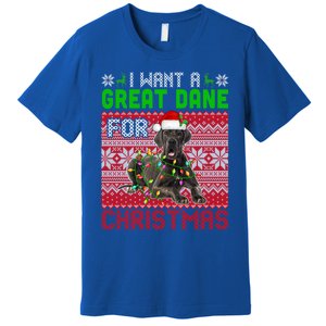 I Want A Great Dane For Christmas Santa Dog Lover Owner Gift Premium T-Shirt