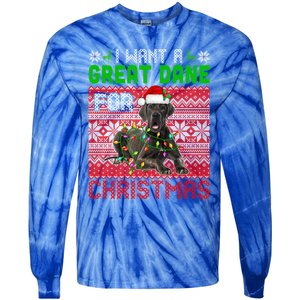 I Want A Great Dane For Christmas Santa Dog Lover Owner Gift Tie-Dye Long Sleeve Shirt