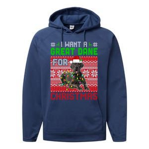 I Want A Great Dane For Christmas Santa Dog Lover Owner Gift Performance Fleece Hoodie