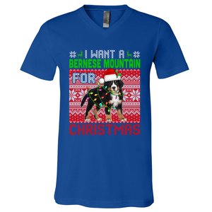 I Want A Bernese Mountain For Christmas Santa Dog Lover Gift V-Neck T-Shirt