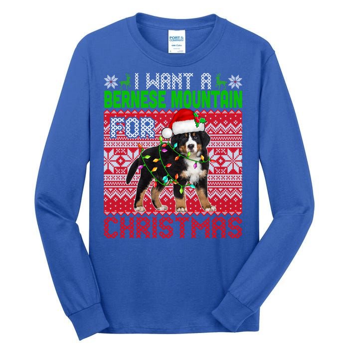 I Want A Bernese Mountain For Christmas Santa Dog Lover Gift Tall Long Sleeve T-Shirt