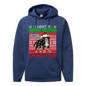 I Want A Bernese Mountain For Christmas Santa Dog Lover Gift Performance Fleece Hoodie