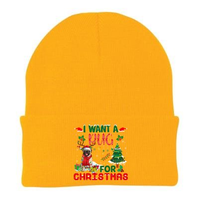 I Want A Pug Dog For Christmas Xmas Pug Dog Reindeer Meaningful Gift Knit Cap Winter Beanie