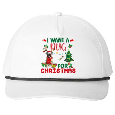 I Want A Pug Dog For Christmas Xmas Pug Dog Reindeer Meaningful Gift Snapback Five-Panel Rope Hat