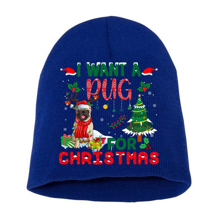 I Want A Pug Dog For Christmas Xmas Pug Dog Reindeer Meaningful Gift Short Acrylic Beanie