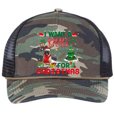 I Want A Pug Dog For Christmas Xmas Pug Dog Reindeer Meaningful Gift Retro Rope Trucker Hat Cap