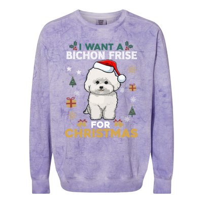 I Want A Bichon Frise For Christmas Cute Dog Lover Pajamas Gift Colorblast Crewneck Sweatshirt