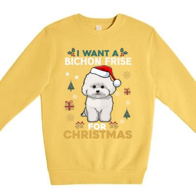 I Want A Bichon Frise For Christmas Cute Dog Lover Pajamas Gift Premium Crewneck Sweatshirt