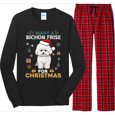 I Want A Bichon Frise For Christmas Cute Dog Lover Pajamas Gift Long Sleeve Pajama Set