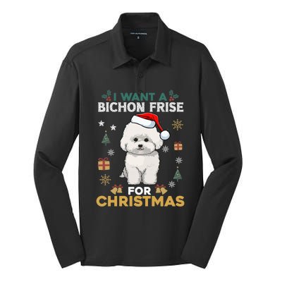 I Want A Bichon Frise For Christmas Cute Dog Lover Pajamas Gift Silk Touch Performance Long Sleeve Polo