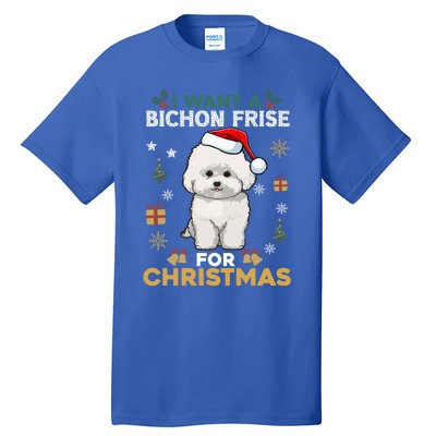 I Want A Bichon Frise For Christmas Cute Dog Lover Pajamas Gift Tall T-Shirt