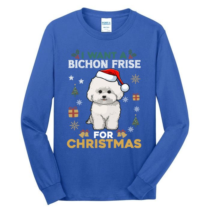 I Want A Bichon Frise For Christmas Cute Dog Lover Pajamas Gift Tall Long Sleeve T-Shirt