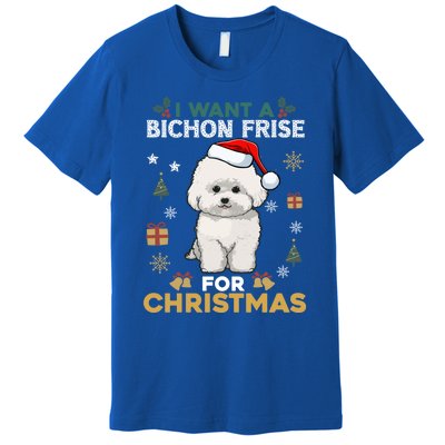 I Want A Bichon Frise For Christmas Cute Dog Lover Pajamas Gift Premium T-Shirt