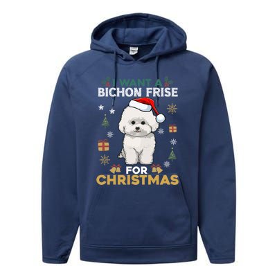 I Want A Bichon Frise For Christmas Cute Dog Lover Pajamas Gift Performance Fleece Hoodie