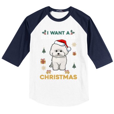 I Want A Bichon Frise For Christmas Cute Dog Lover Pajamas Gift Baseball Sleeve Shirt