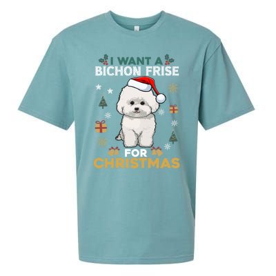 I Want A Bichon Frise For Christmas Cute Dog Lover Pajamas Gift Sueded Cloud Jersey T-Shirt