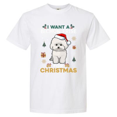 I Want A Bichon Frise For Christmas Cute Dog Lover Pajamas Gift Garment-Dyed Heavyweight T-Shirt