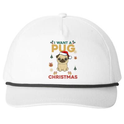 I Want A Pug For Christmas Cute Dog Lover Christmas Pajama Cute Gift Snapback Five-Panel Rope Hat