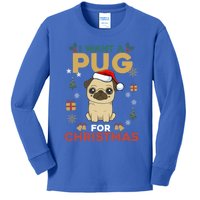 I Want A Pug For Christmas Cute Dog Lover Christmas Pajama Cute Gift Kids Long Sleeve Shirt