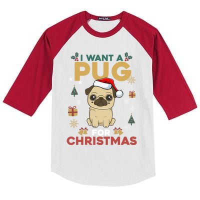 I Want A Pug For Christmas Cute Dog Lover Christmas Pajama Cute Gift Kids Colorblock Raglan Jersey