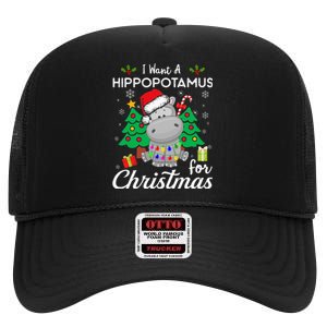 I Want A Hippopotamus For Christmas Cute Gift High Crown Mesh Back Trucker Hat