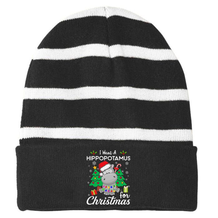 I Want A Hippopotamus For Christmas Cute Gift Striped Beanie with Solid Band