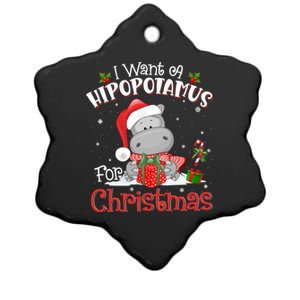 I Want A Hippopotamus For Christmas Xmas Pajama Hippo Lover Gift Ceramic Star Ornament