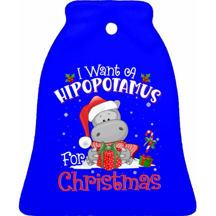 I Want A Hippopotamus For Christmas Xmas Pajama Hippo Lover Gift Ceramic Bell Ornament