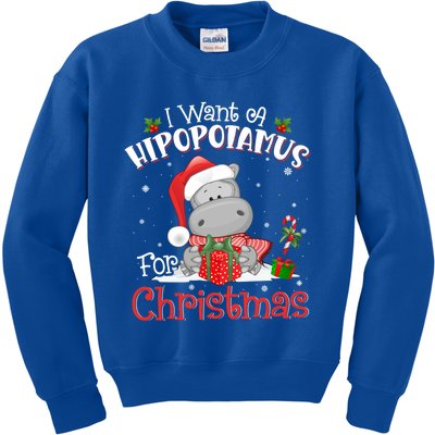 I Want A Hippopotamus For Christmas Xmas Pajama Hippo Lover Gift Kids Sweatshirt