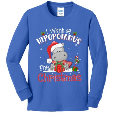 I Want A Hippopotamus For Christmas Xmas Pajama Hippo Lover Gift Kids Long Sleeve Shirt