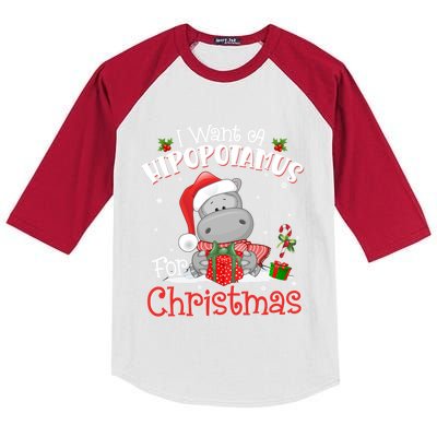 I Want A Hippopotamus For Christmas Xmas Pajama Hippo Lover Gift Kids Colorblock Raglan Jersey