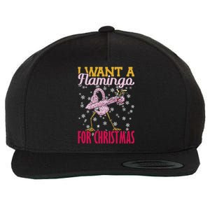 I Want A Flamingo For Christmas Christmas Light Gift Wool Snapback Cap