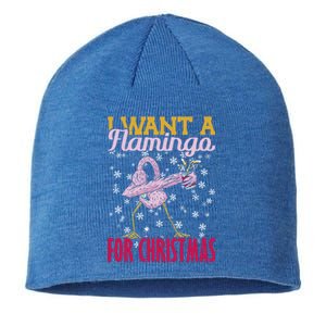 I Want A Flamingo For Christmas Christmas Light Gift Sustainable Beanie