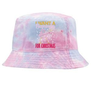 I Want A Flamingo For Christmas Christmas Light Gift Tie-Dyed Bucket Hat