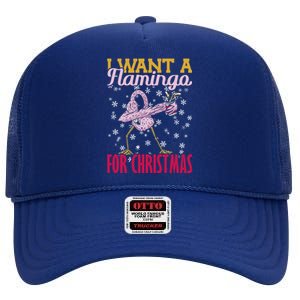 I Want A Flamingo For Christmas Christmas Light Gift High Crown Mesh Back Trucker Hat