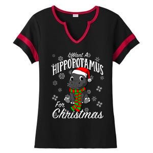 I Want A Hippopotamus For Christmas Cute Gift Xmas Hippo Cute Gift Ladies Halftime Notch Neck Tee