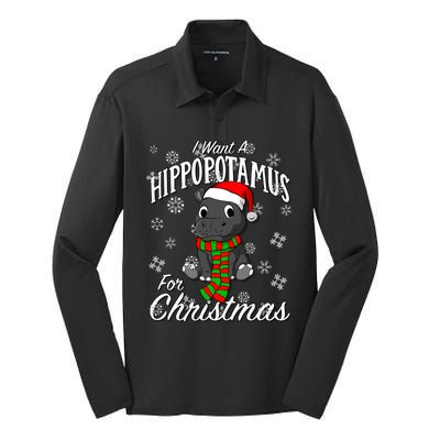 I Want A Hippopotamus For Christmas Cute Gift Xmas Hippo Cute Gift Silk Touch Performance Long Sleeve Polo